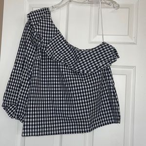 J Crew one shoulder gingham patterned top